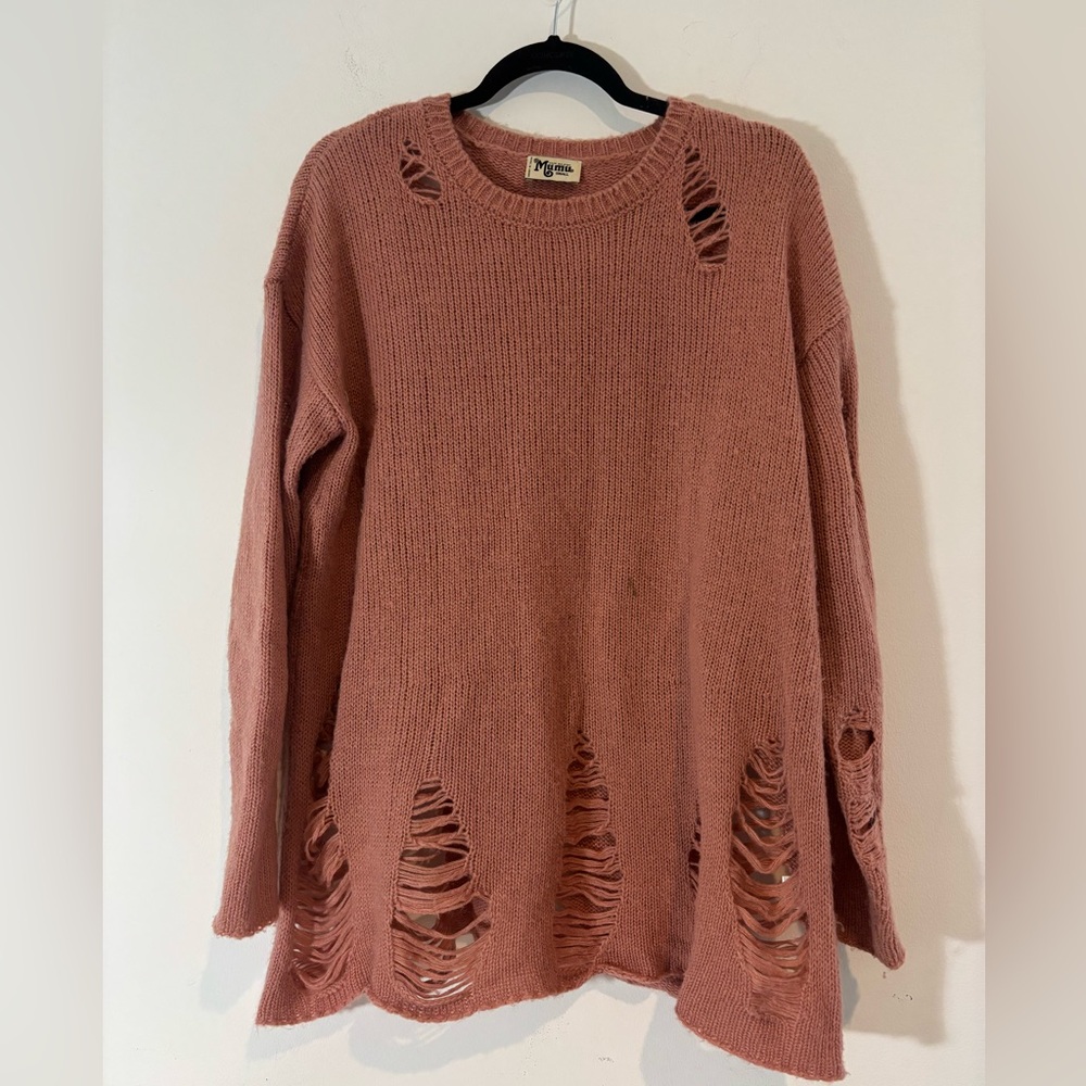 Show Me Your Mumu Womens Small Tamaya Sweater Mulberry Ripped Knit Distressed